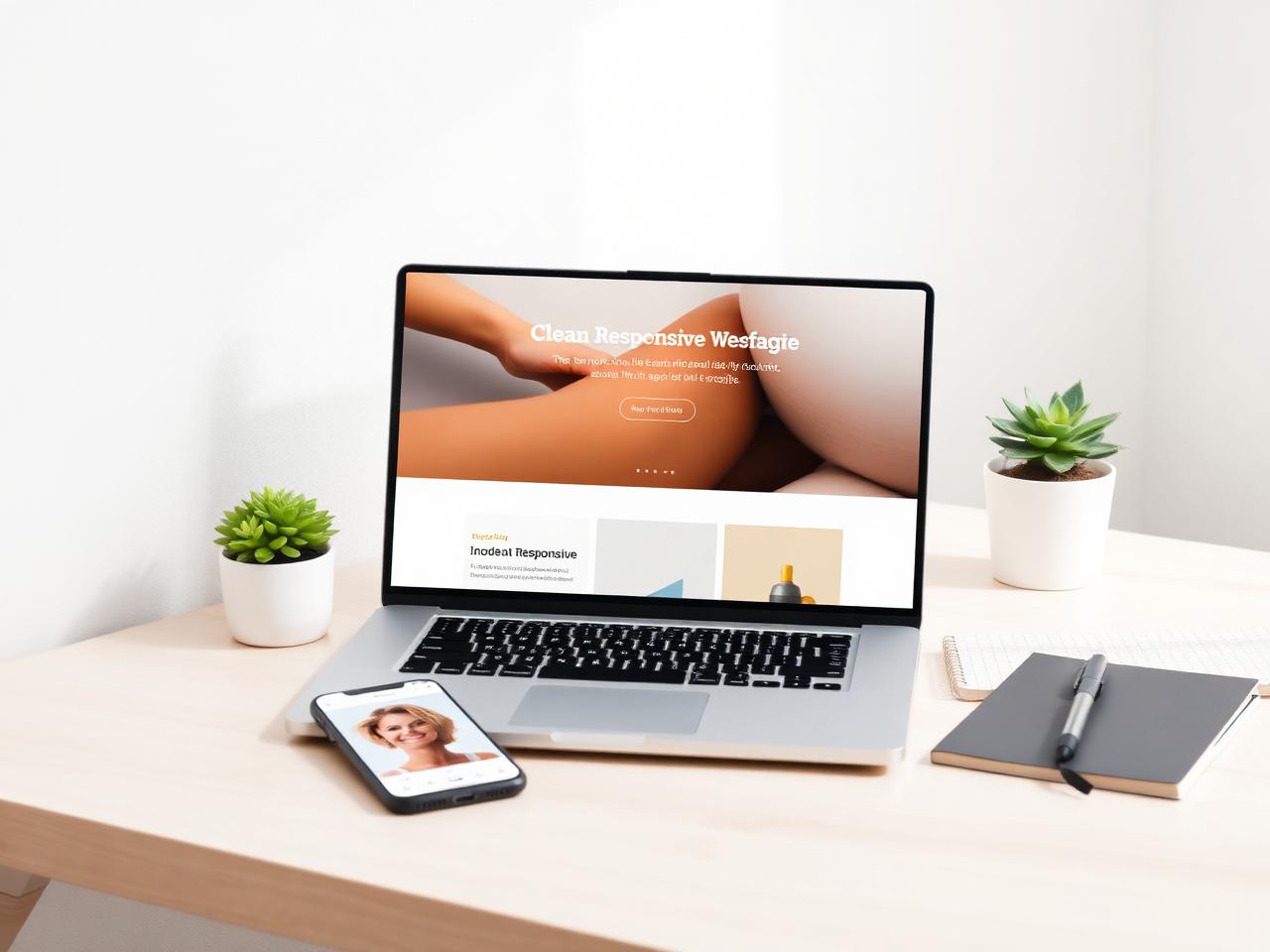 Modern responsive website mockup on laptop and mobile